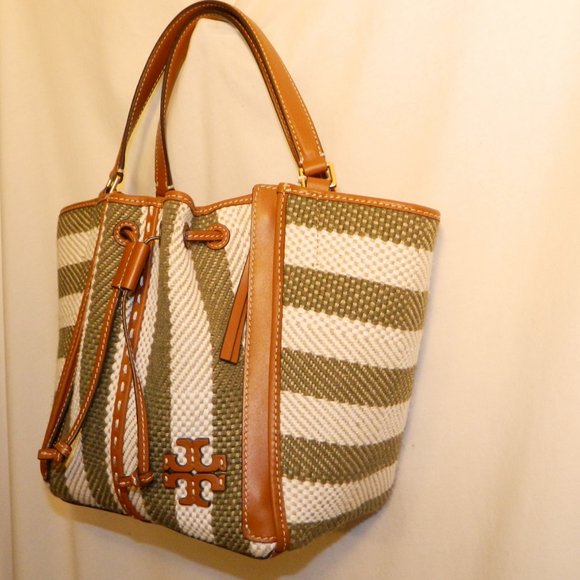 Tory Burch $598 135645 McGraw Stripe Drawstring Dragonfly Satchel NWT! - Picture 4 of 5